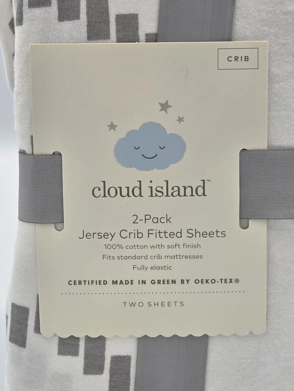 Cloud Island 2-pack Jeresy Crib Fitted Sheet Gray Chevron & Solid White Nwt